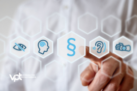 Symbolbild mit Hand und Wabenmuster, Finger zeigt auf Icon für Recht